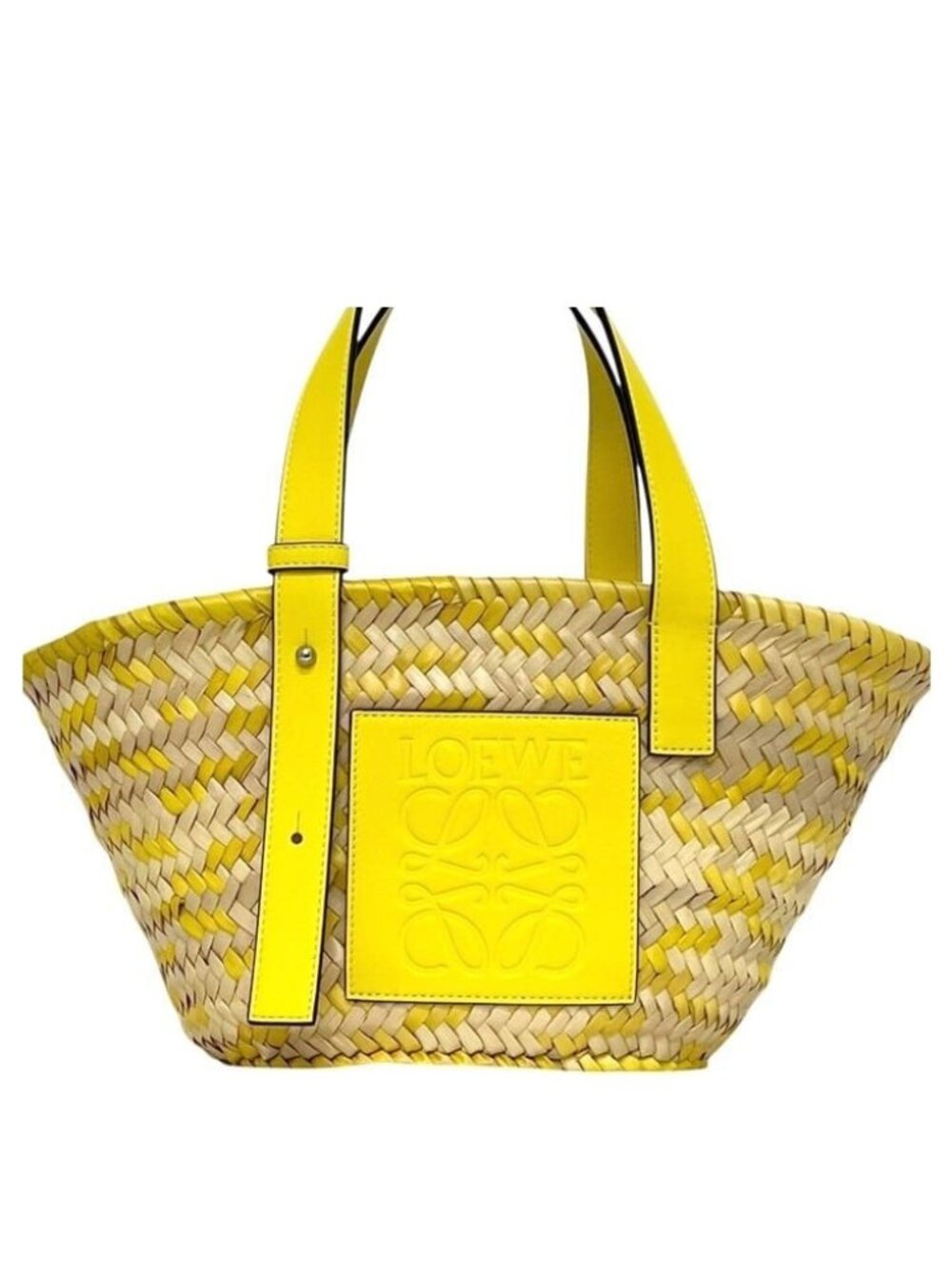 Loewe Basket Bag Small Anagram Raffia Palm Leaf Calfskin Natural Yellow Beige